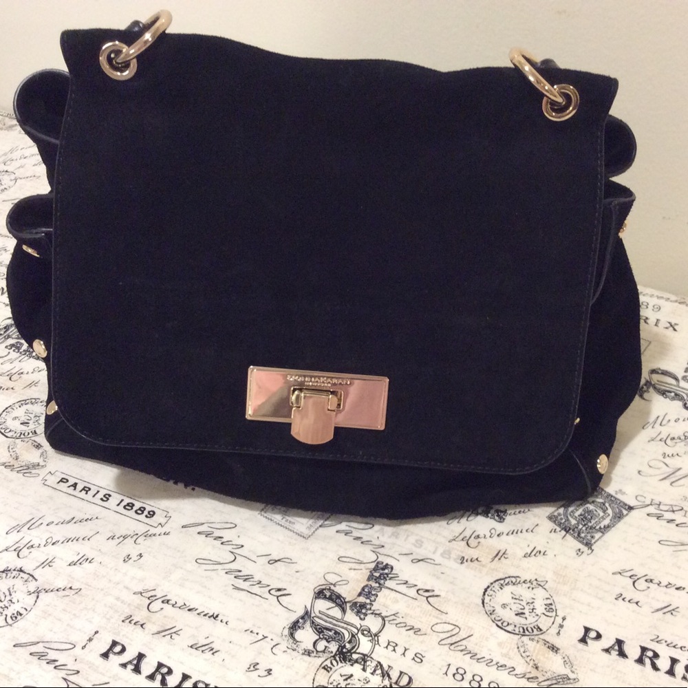 DONNA KARAN BLACK SUEDE DESIGNER HANDBAG